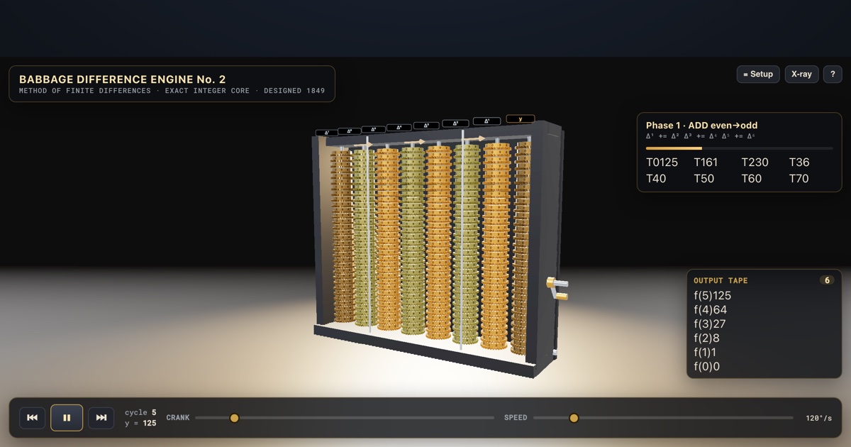 Babbage Difference Engine No. 2 — interactive 3D exhibit