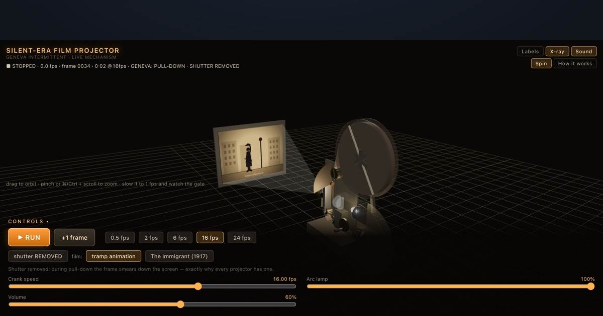 Silent-Era Film Projector — interactive 3D exhibit